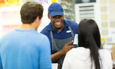 Clerk serving customers